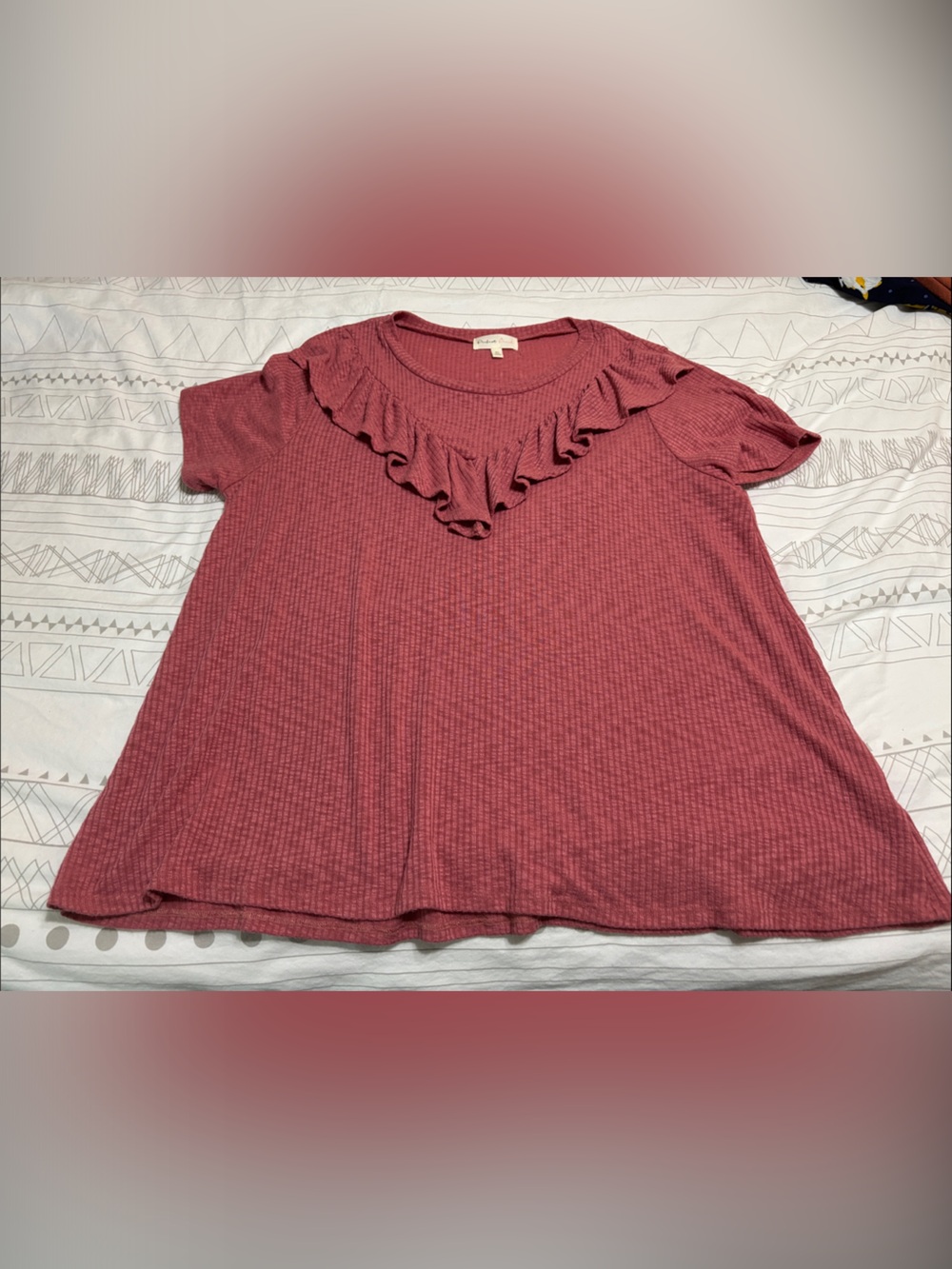Ruffled V-Neck Short Sleeve Top - Dusty Rose